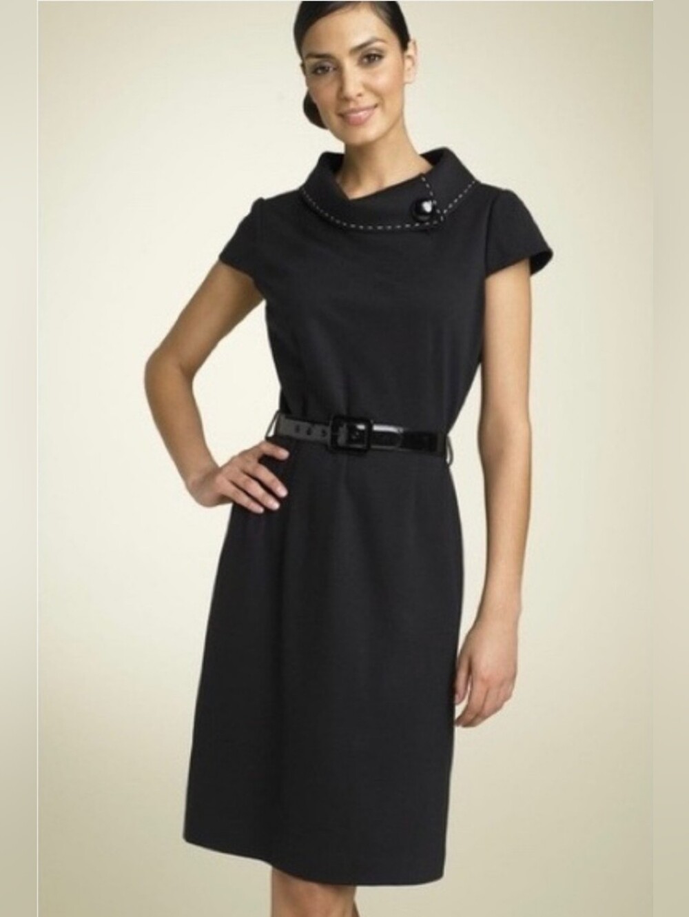EUC Tahari Arthur S. Levine Classic Black Belted Cap-Sleeve 1950s Style Dress- 8
